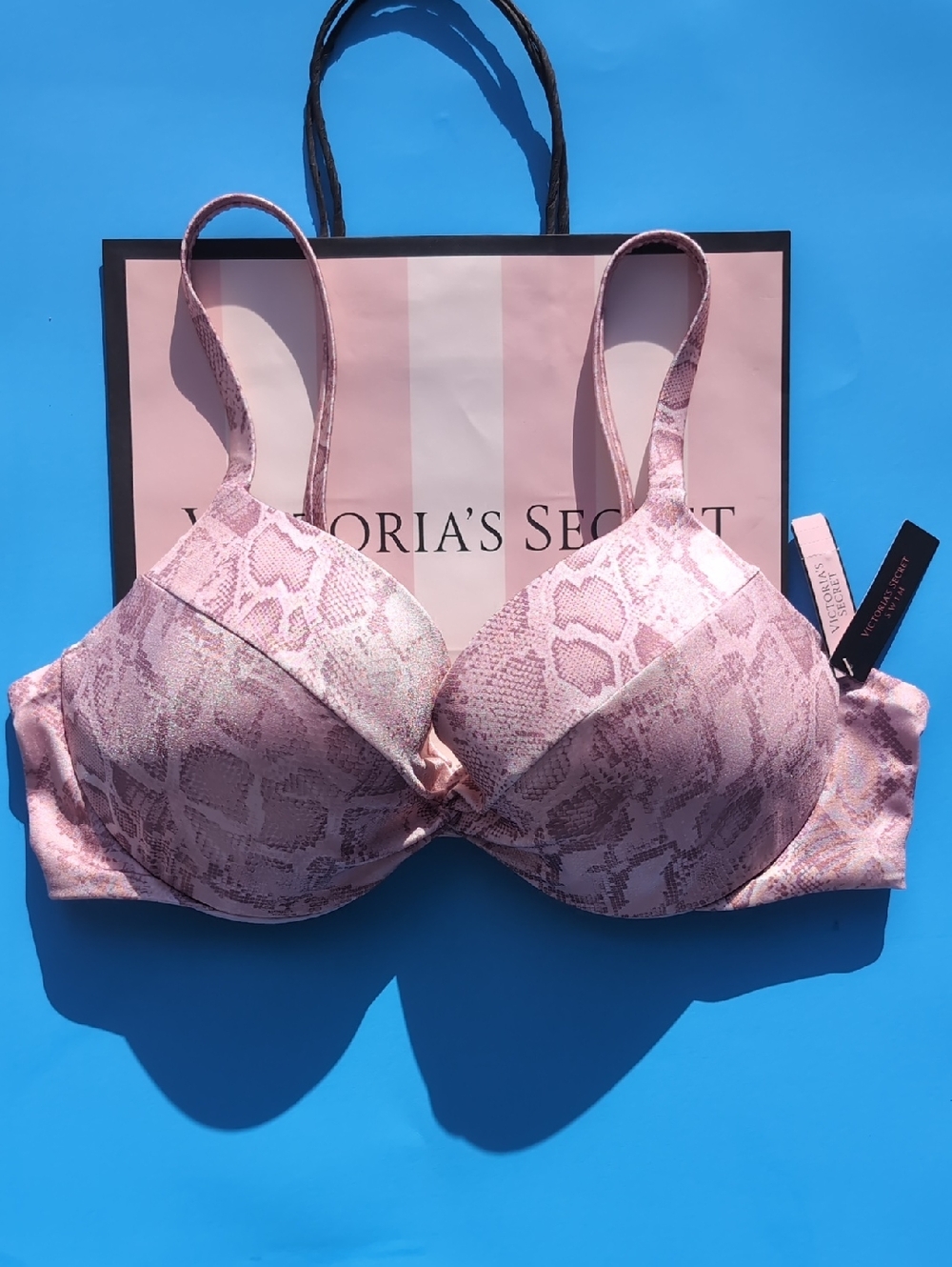 Victoria's Secret New Pink Snake-Print Molded Push-Up Swim Top Size 38C